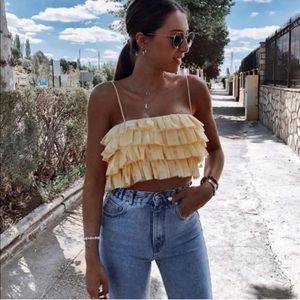 Zara Ruffle Tulle Yellow Top XS Bloggers Favorite